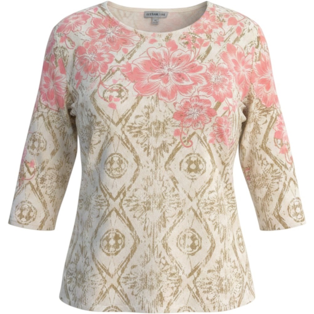 Southern Lady Womens 2X Pink Floral Rhinestone 3/4 Sleeve Knit Top